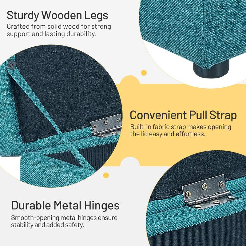 Comfy 17 in.H Linen Upholstered Storage Ottoman Resting Footstool with Flip Top for Living Room Bedroom