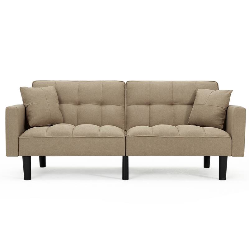 AVAWING 74" Modern Tufted Convertible Futon Sofa Bed with 2 Pillows