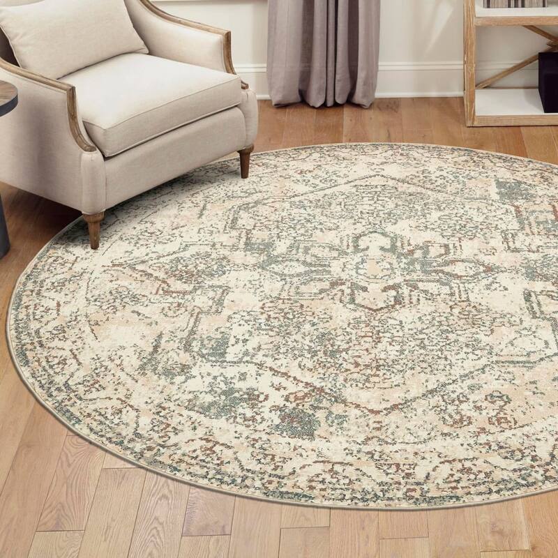 Contemporary Daisy Collection Area Rug - Cream - 8' Round