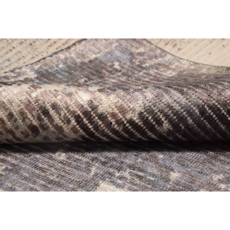 Hand Knotted Oriental Viscose Silk Carpet Modern All-Over Greys & Charcoal Abstract Area Rug - 7' 11'' X 5' 0''