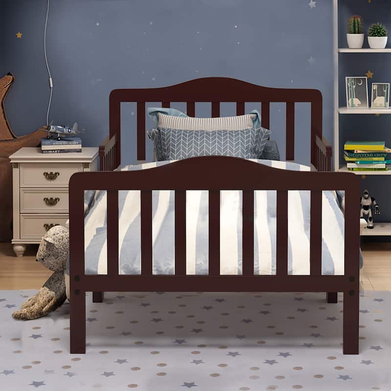Costway Kids Toddler Wood Bed Bedroom Furniture w/ Guardrails - See Details