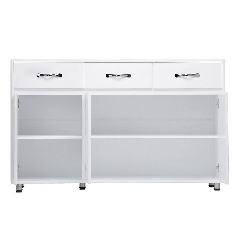 Jen 52 Inch Sideboard Buffet Console, 3 Drawers, 3 Cabinet Doors, White