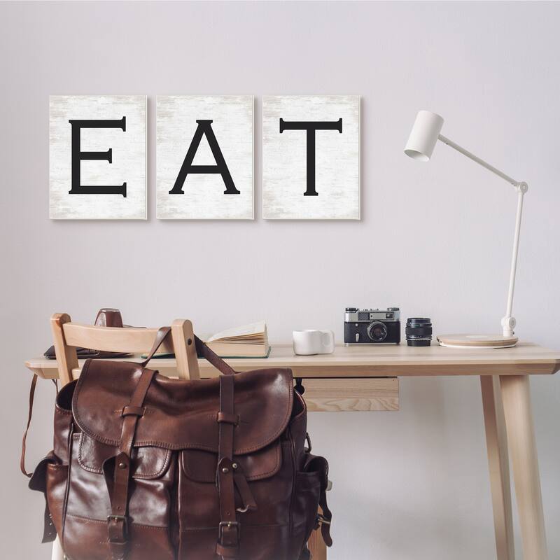 Stupell Eat Phrase Traditional Typography Minimal Farmhouse Kitchen 3pc Multi Piece Wood Wall Art Set - White