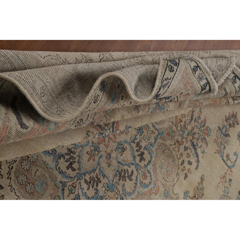 Floral Tabriz Persian Area Rug Handmade Traditional Beige Wool Carpet - 9'9"x 12'8"