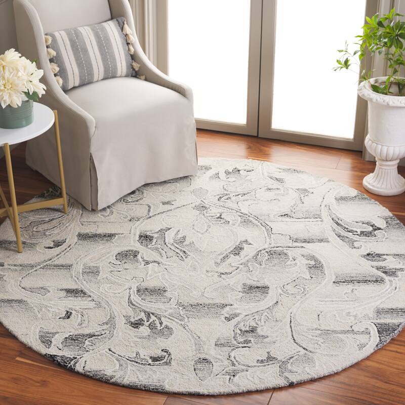 SAFAVIEH Handmade Metro Cally French Country Wool Rug - 6' Round - Grey/Ivory