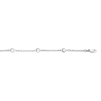Curata 14k White Gold 10" Rolo Puffed Heart Station Anklet