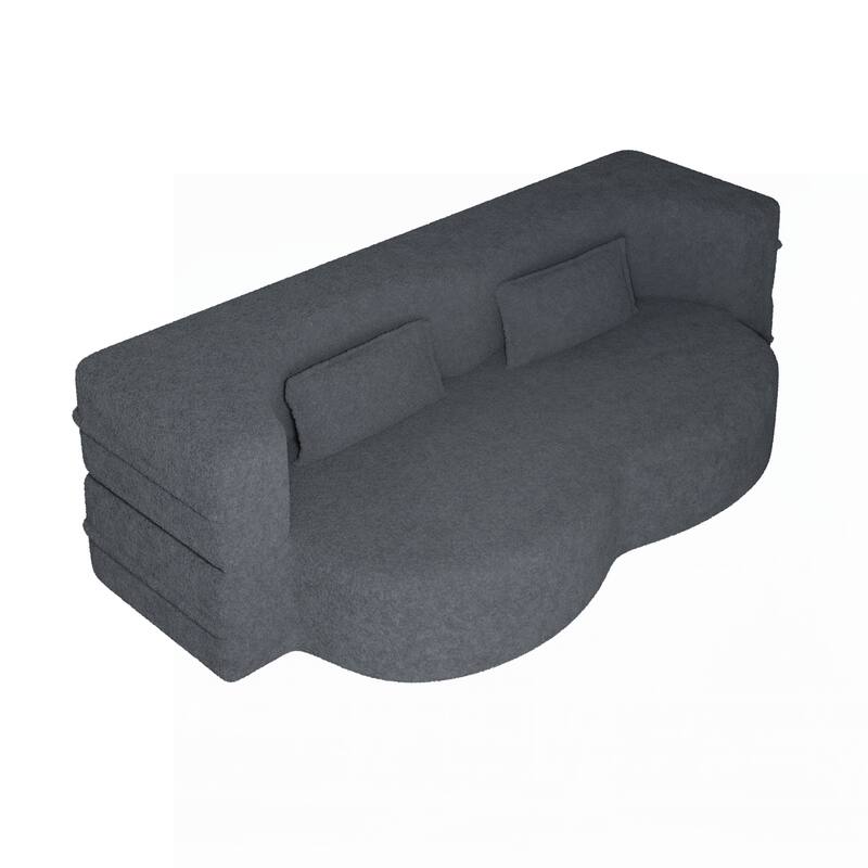 Floor Sofa with 2 Pillows,15" Full Size Folding Mattress,Grey