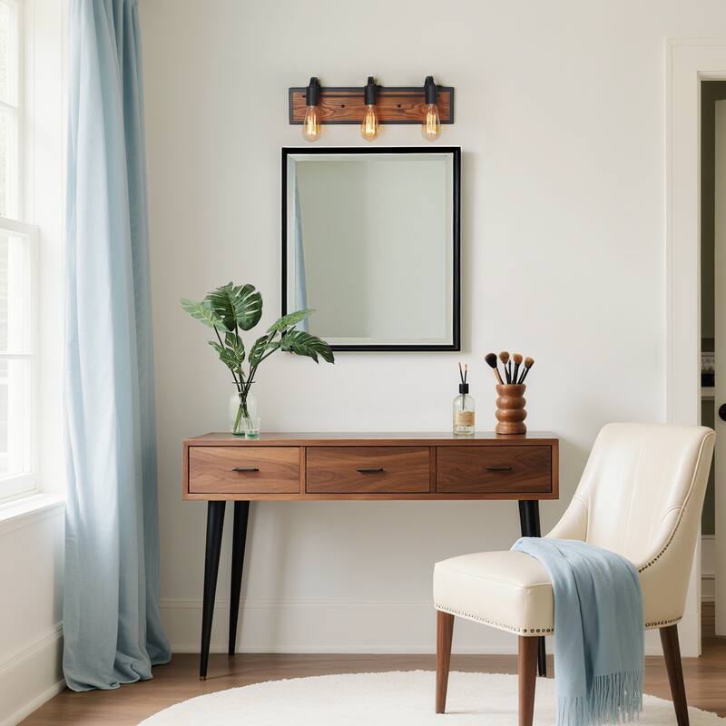 Farmhouse 3-Light Wood Bathroom Vanity Light Rustic Wood Wall Sconces - W21.3" x E4.3" x H5.9"