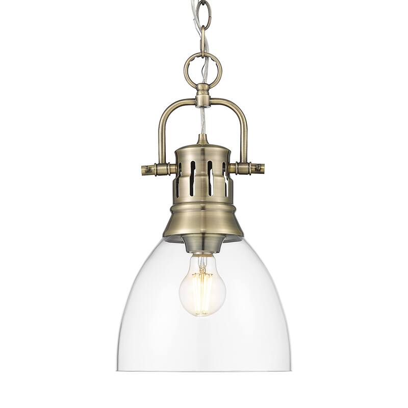 Yep by Golden Lighting Duncan 1-light 9in chain hung Pendant in Aged Brass and Clear Glass