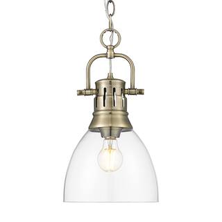 Yep by Golden Lighting Duncan 1-light 9in chain hung Pendant in Aged Brass and Clear Glass