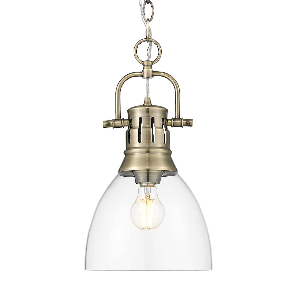 Yep by Golden Lighting Duncan 1-light 9in chain hung Pendant in Aged Brass and Clear Glass