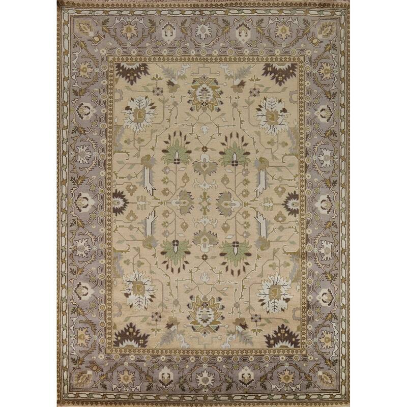 Muted Oushak Indian Area Rug Hand-Knotted Wool Carpet - 9'3"x 11'10"