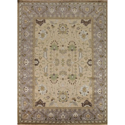 Muted Oushak Indian Area Rug Hand-Knotted Wool Carpet - 9'3"x 11'10"