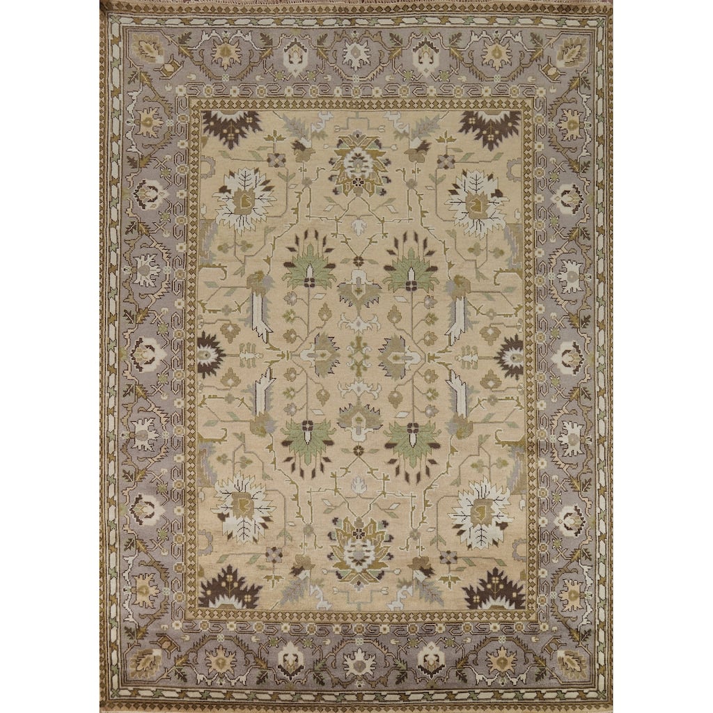 Muted Oushak Indian Area Rug Hand-Knotted Wool Carpet - 9'3"x 11'10"