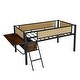 preview thumbnail 15 of 16, Black+Brown Twin Size Metal Loft Bed with Rectangular Desk, LED lights, Storage Shelves and Hanging Storage Compartments