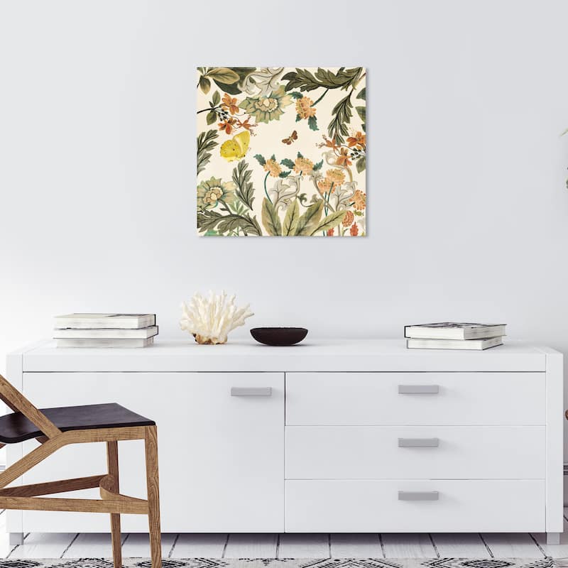 Wynwood Studio Canvas Floral and Botanical Two Butterflies Green and Army Green Traditional Wall Art Canvas Print - Green, White - 20 x 20
