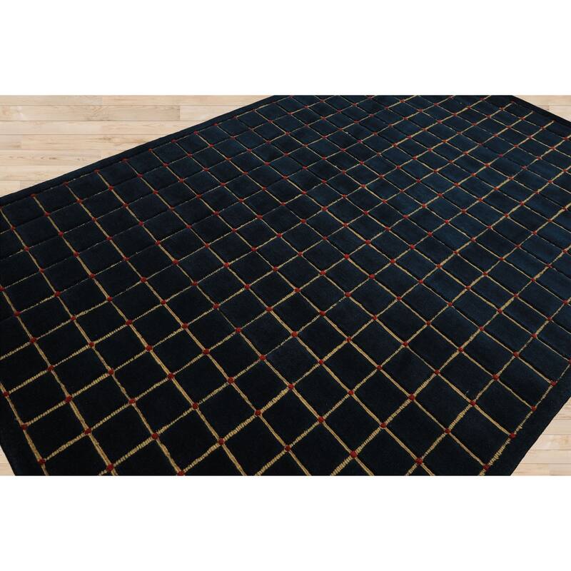 6x9'1'' Hand Knotted Wool Navy Modern & Contemporary Embossed pile Fashion Rug - 6' x 9' 1''