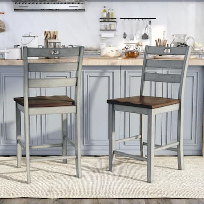 Jonah Farmhouse Wood Ladder Back Counter Height Chairs by Furniture of America (Set of 2)