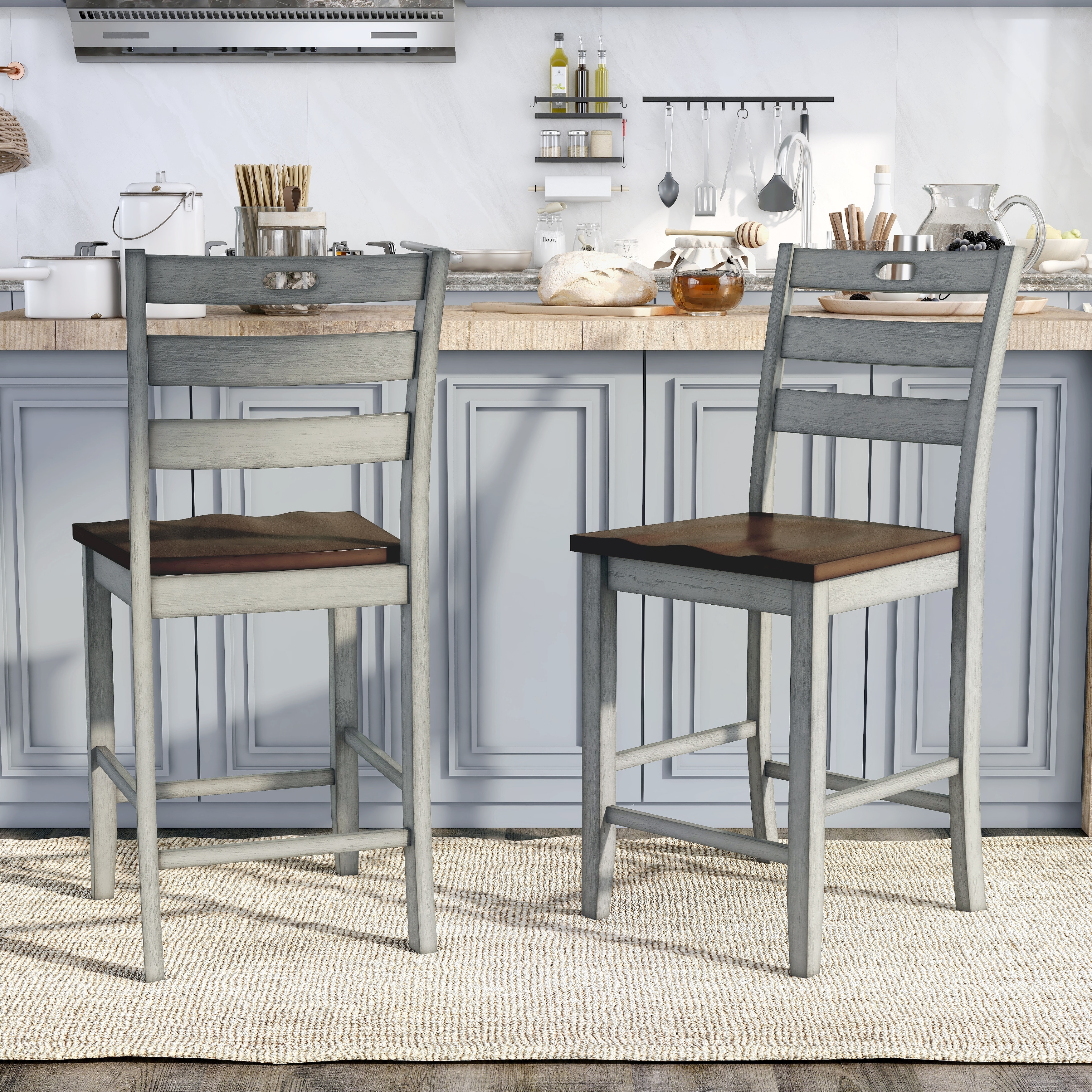 Furniture of America Jonah Farmhouse Wood Ladder Back Counter Height Chairs (Set of 2)