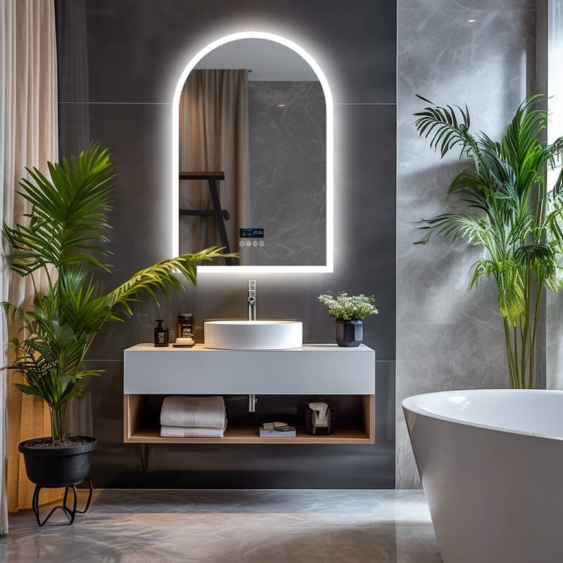 Arch Bathroom Vanity Mirror with Lights Built-in Bluetooth Speaker Dimmable Anti Fog 3 Color - 36"x24"