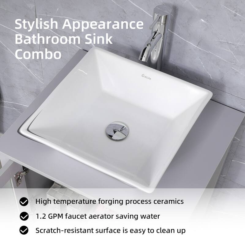 48" Bathroom Vanity Set Vessel Sink Mirror Faucet W/ Small Cabinet Combo