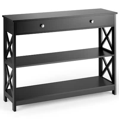 Costway 3-Tier Console Table X-Design Sofa Entryway Table with Drawer