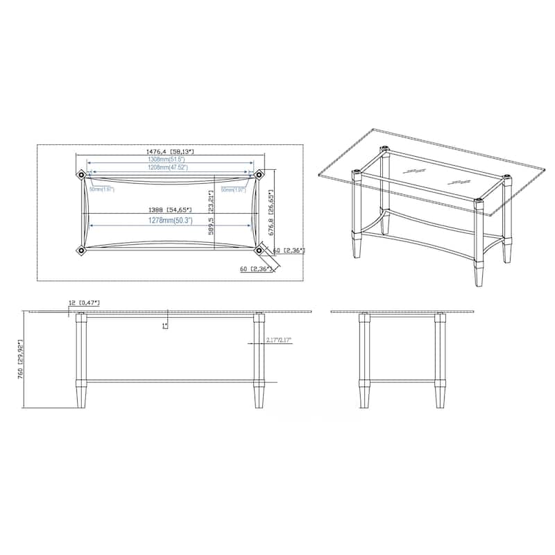Somette Rectangle Glass and Acrylic Dining Table - CLEAR