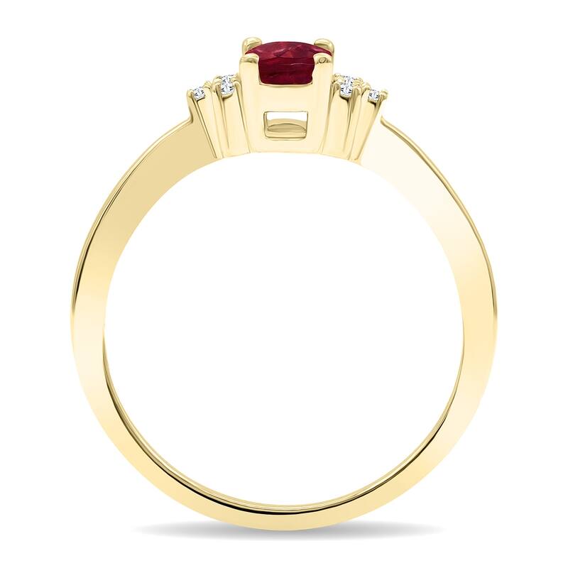 Women's Oval Shaped Ruby and Diamond Half Moon Ring in 10K Yellow Gold