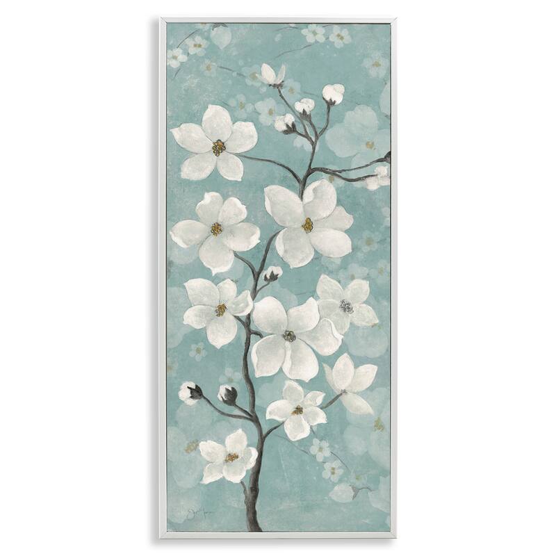 Stupell Apple Blossom on Green Framed Giclee Art Design By Janet Tava - 13 x 30 - White