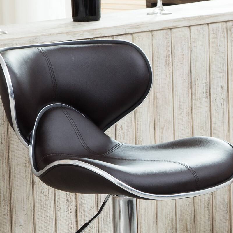 Modern Set of 2 Swivel Bar Stools with Leather Seat, Chrome Base, Height Adjustable, for Kitchen Island Dining Room