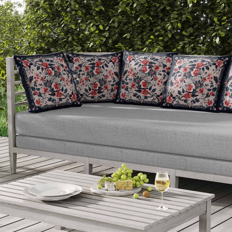 Flower Hub Indoor/Outdoor Reversible Throw Pillow Black and Red