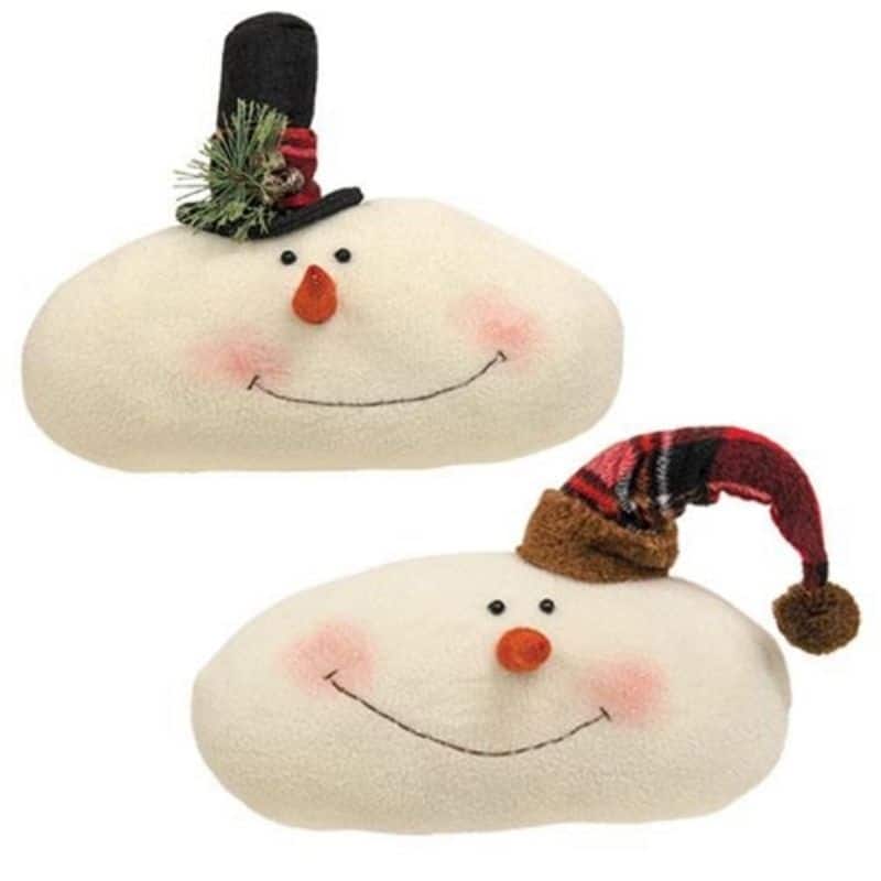 Winter Tartan Snowman Heads Plush Snowman Accents with Weighted Bottoms, 2 Asstd. - 8" high by 10" wide by 4" deep - White