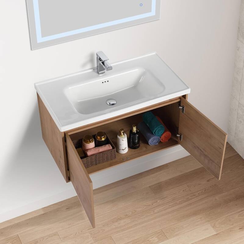 Blossom 36" Wall-Mounted Bathroom Vanity with Ceramic Sink, Soft-Close