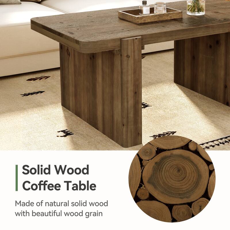 47-Inch Coffee Table, Farmhouse Solid Wood Center Table