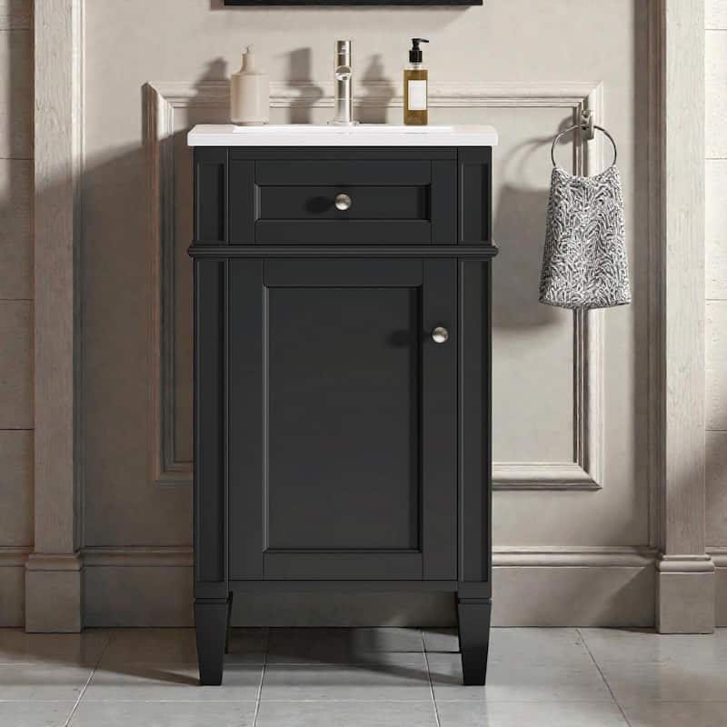 18" French Style Bathroom Vanity with Ceramic Sink, Freestanding Single Vanity Cabinet