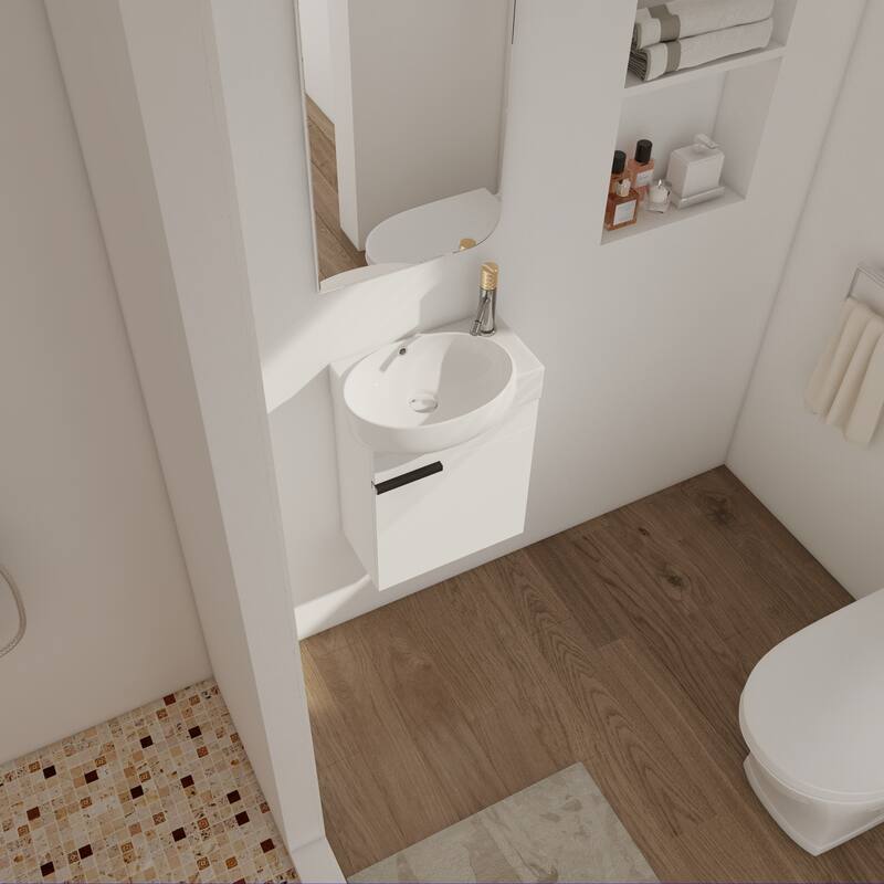 Compact Bathroom Vanity with Sink, Oval Single Ceramic Sink Bathroom Cabinet for Small Bathroom