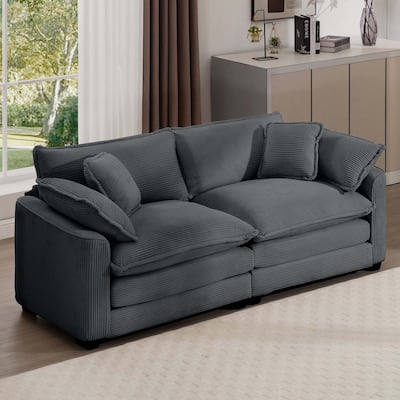 Retro Corduroy 2-Seater Sofa with Removable Arms and 4 Pillows, Perfect for Living Room