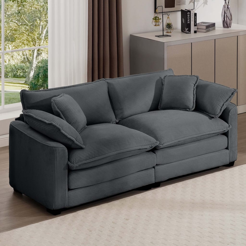 Retro Corduroy 2-Seater Sofa with Removable Arms and 4 Pillows, Perfect for Living Room
