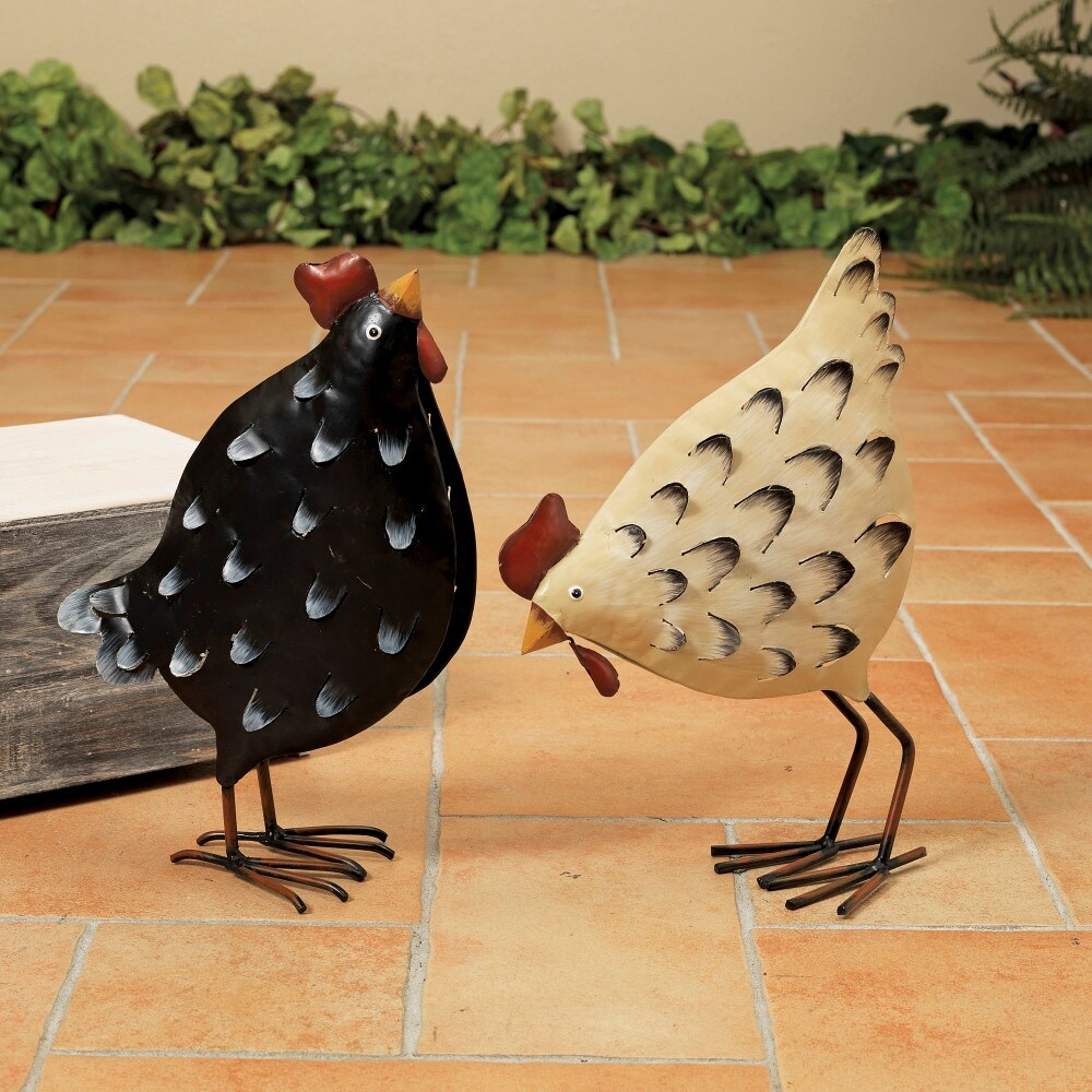 Shop Set Of 2 Black And Cream Colored Decorative Rooster Figurines