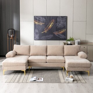 Teni Sectional Sofa w Chaise, 8 Throw Pillows, Ivory Chenille 140 Inch main image 0