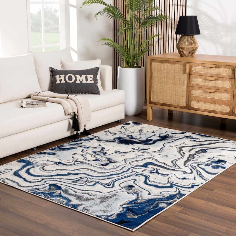 Hauteloom Glendon Living Room, Bedroom Area Rug - Blue, Charcoal, Teal - 2' x 2'11"