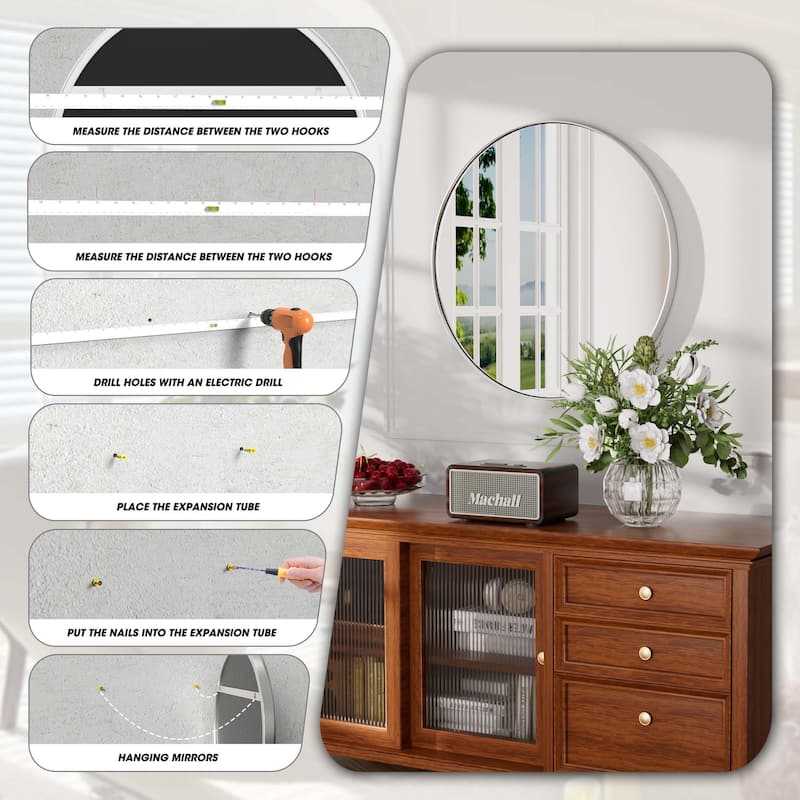 Modern Round Metal Frame Wall Mirror for Bathroom Vanity