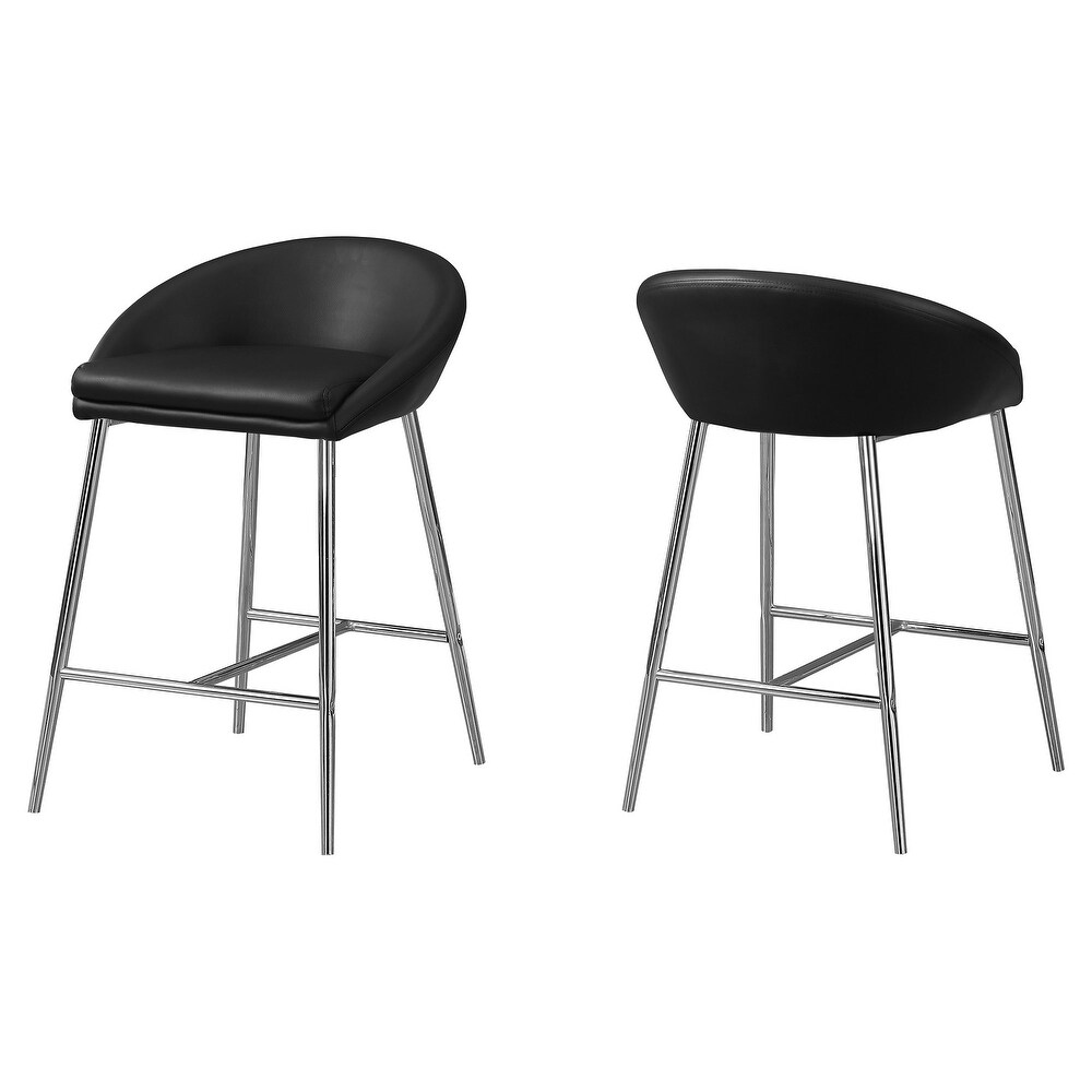 Overstock Set of 2 Black and Silver Contemporary Upholstered Barstools 29.75 inch (Black)