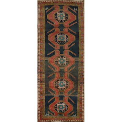 Hand Knotted Oriental 100% Wool Carpet Traditional Tribal Navy Blue & Blues Meshkin Runner Rug - 11' 0'' X 4' 1''