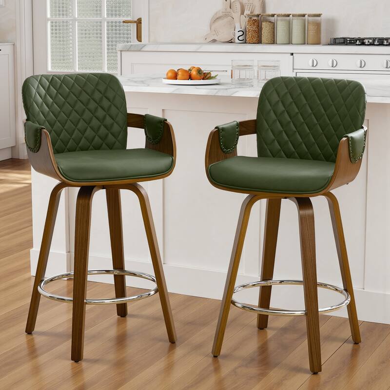 26-Inch Upholstered Swivel Counter Height Bar Stool with Armrests - 36.6"H x19.5"W x 21.3"D