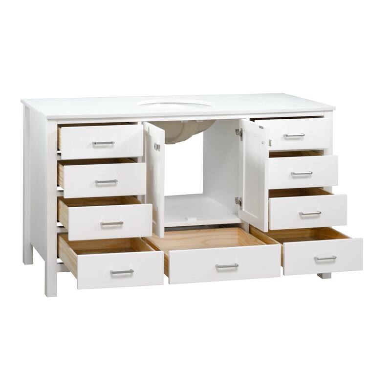 KitchenBathCollection Horizon 60" Single Bathroom Vanity with Engineered White Top