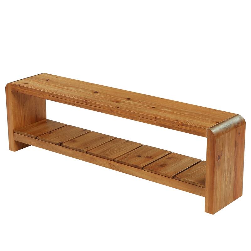 Solid Wood Entryway Bench, 59 Inch Long Shoe Bench with Open Shelf
