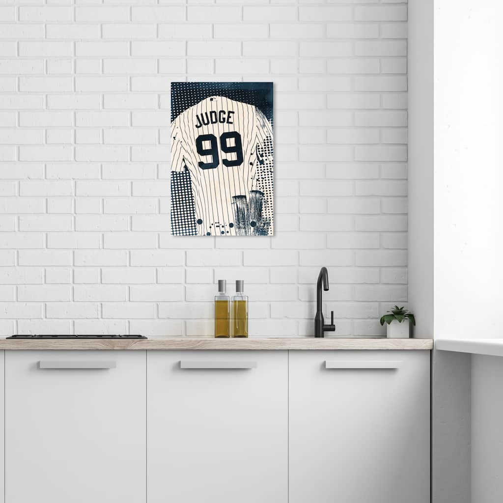 Wynwood Studio Prints Fashion and Glam Navy Baseball Jersey Blue and Navy Blue Modern & Contemporary Wall Art Canvas Print