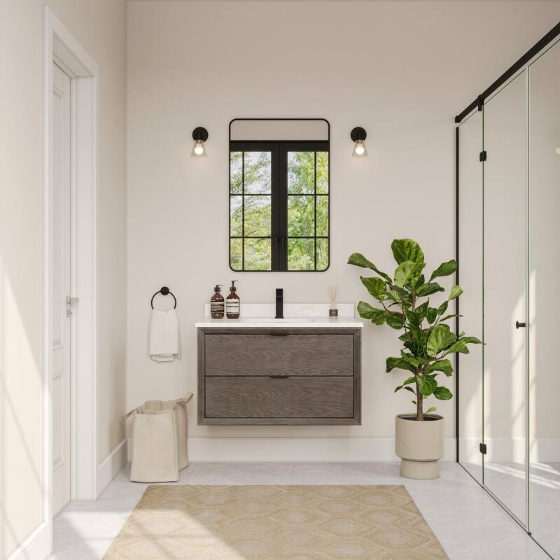 Legion Furniture WH25 Solid Wood Contemporary Bathroom Vanity with 1" thick Artificial top - 36 - Grey Oak