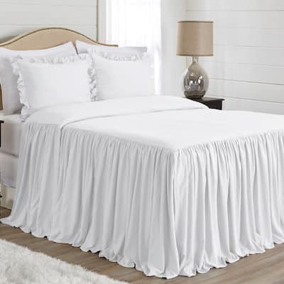 Sweet Jojo Designs Bright White Boho Shabby Chic Queen Size Extra Long Bedspread Cover Bohemian Farmhouse Vintage Minimalist